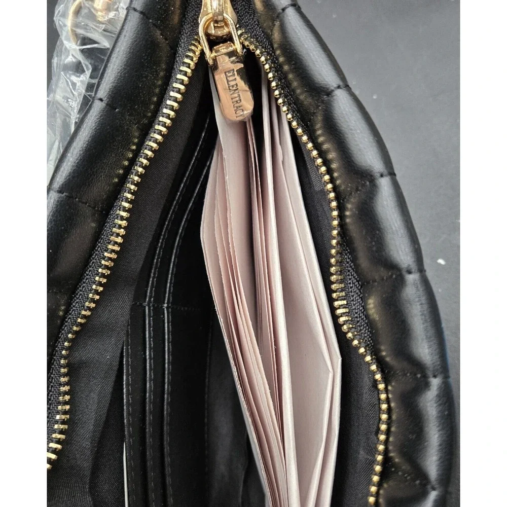 Ellen Tracy Black Quilted Wristlet Crossbody Bag Detachable Strap  NEW‎